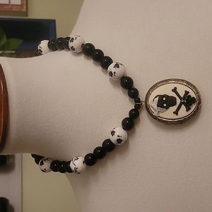 Flower Bead Skull Locket Necklace